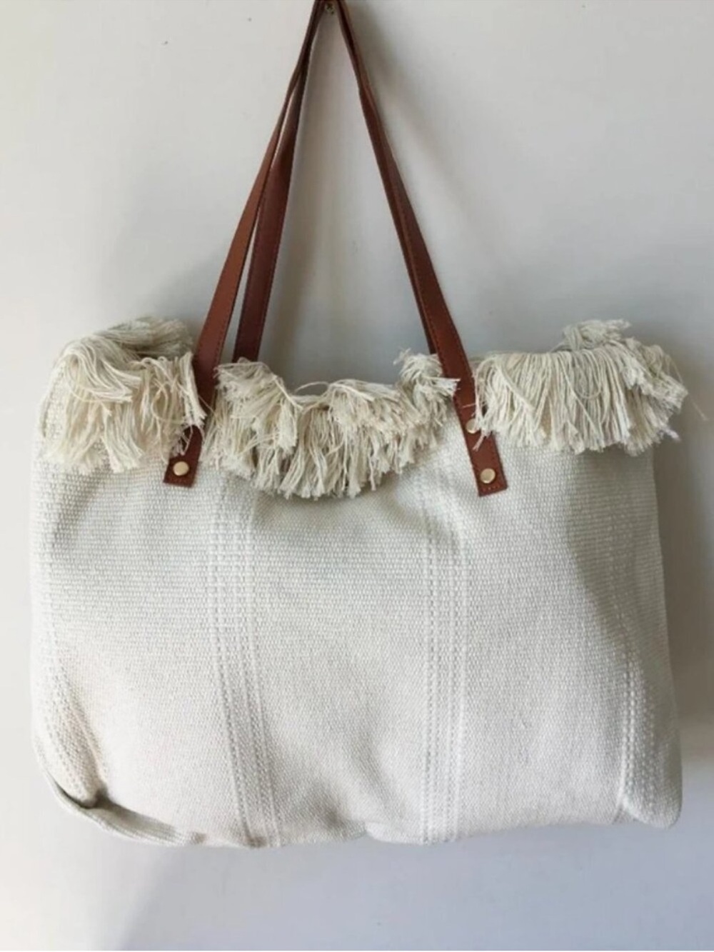 Adorable Summer Vibes White Tote Bag with Brown Straps - Picture 2 of 4